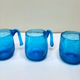 3 cups of ocean blue bubbled glass