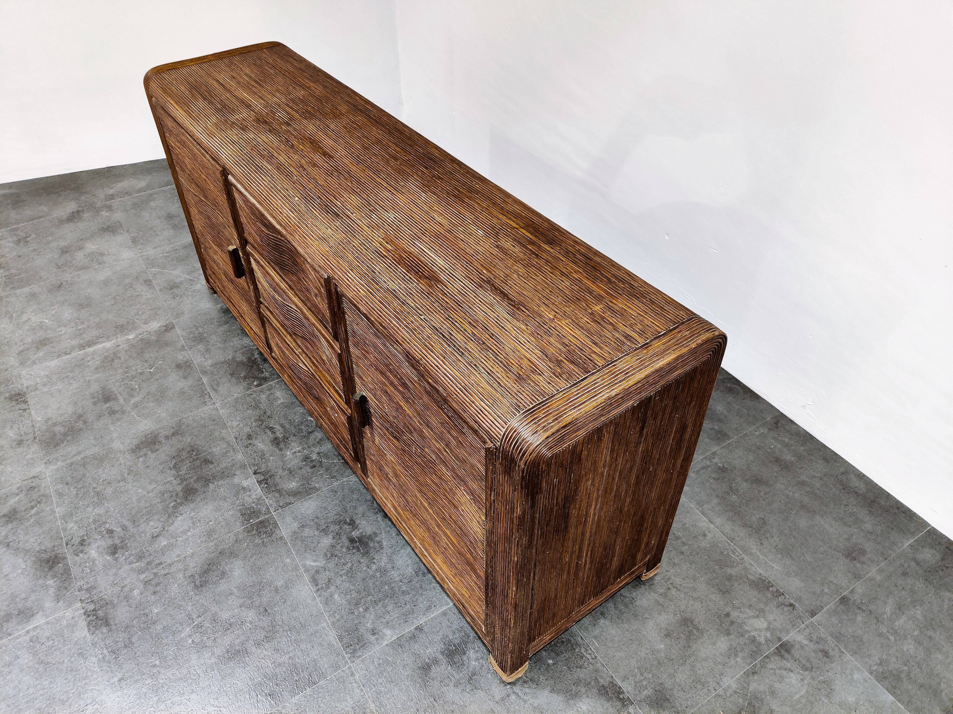 Vintage rattan and bamboo sideboard, 1970