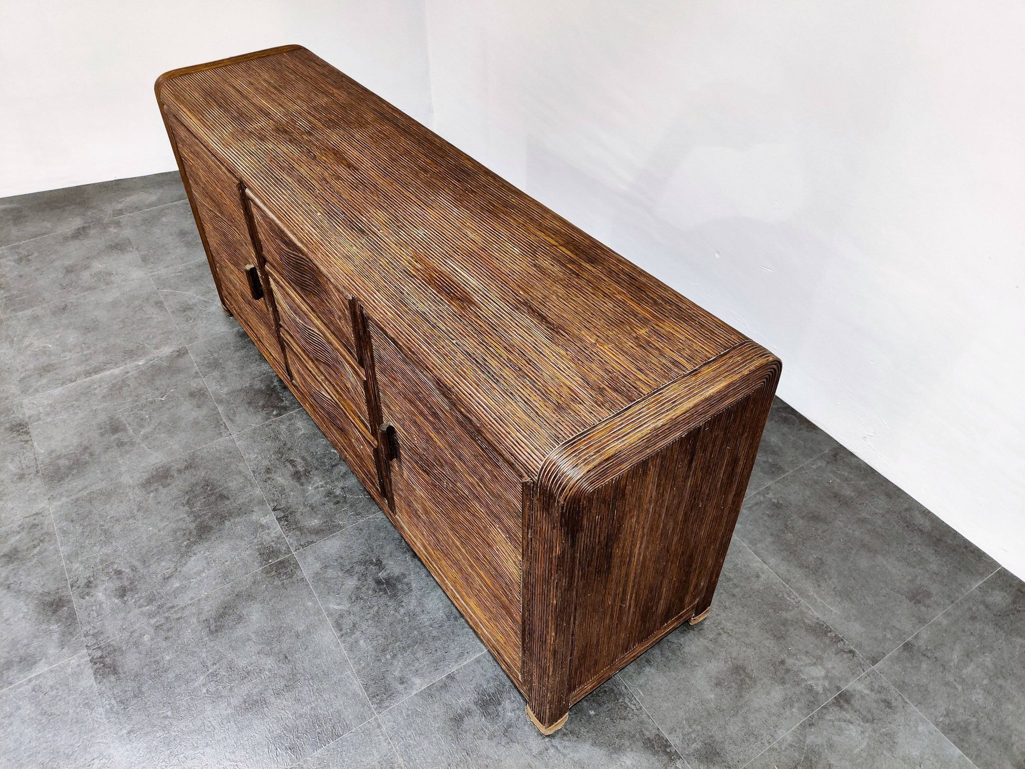 Vintage rattan and bamboo sideboard, 1970