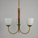 Scandinavian Modern Three-Light Pendant in Brass, Teak and Opaline Glass, 1960s