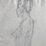 Pencil sketch on paper by robert haisley, standing contemporary figure (profile study)