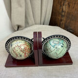 Serres-livres vintage en bois, mappemondes rotatives