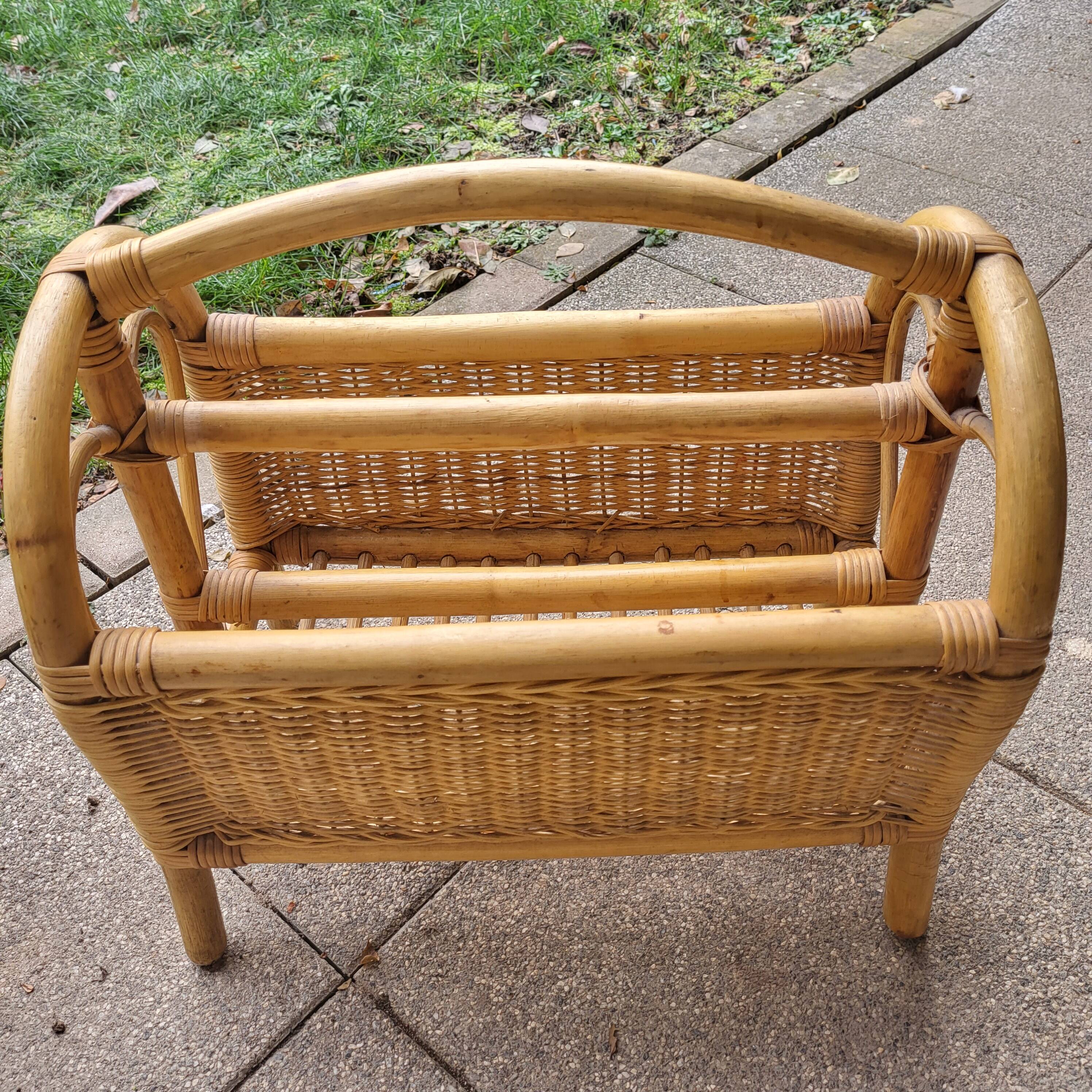 Bamboo and wicker magazine rack 1970