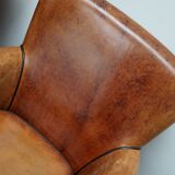 Fauteuil club en cuir vintage hollandais de couleur cognac, ensemble de 2