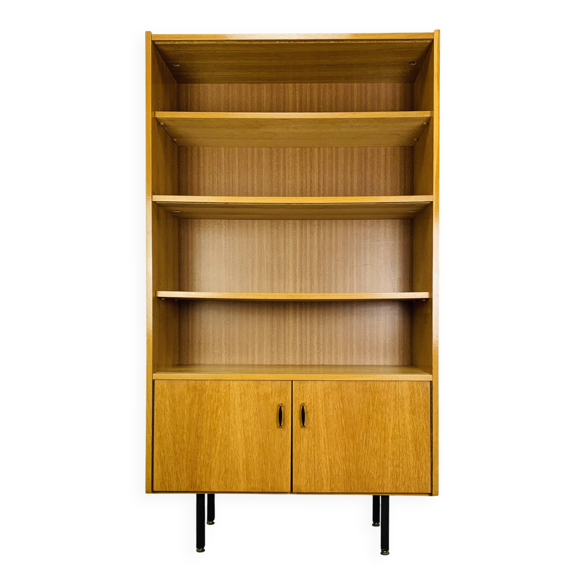 1950s modernist bookshelf, light oak, vintage