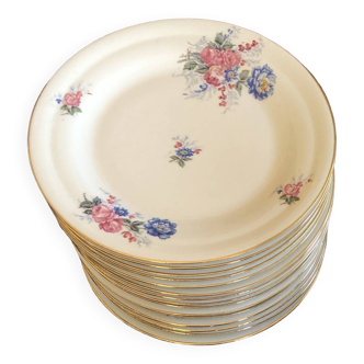 12 Dessert plates “pink and blue flower decor”