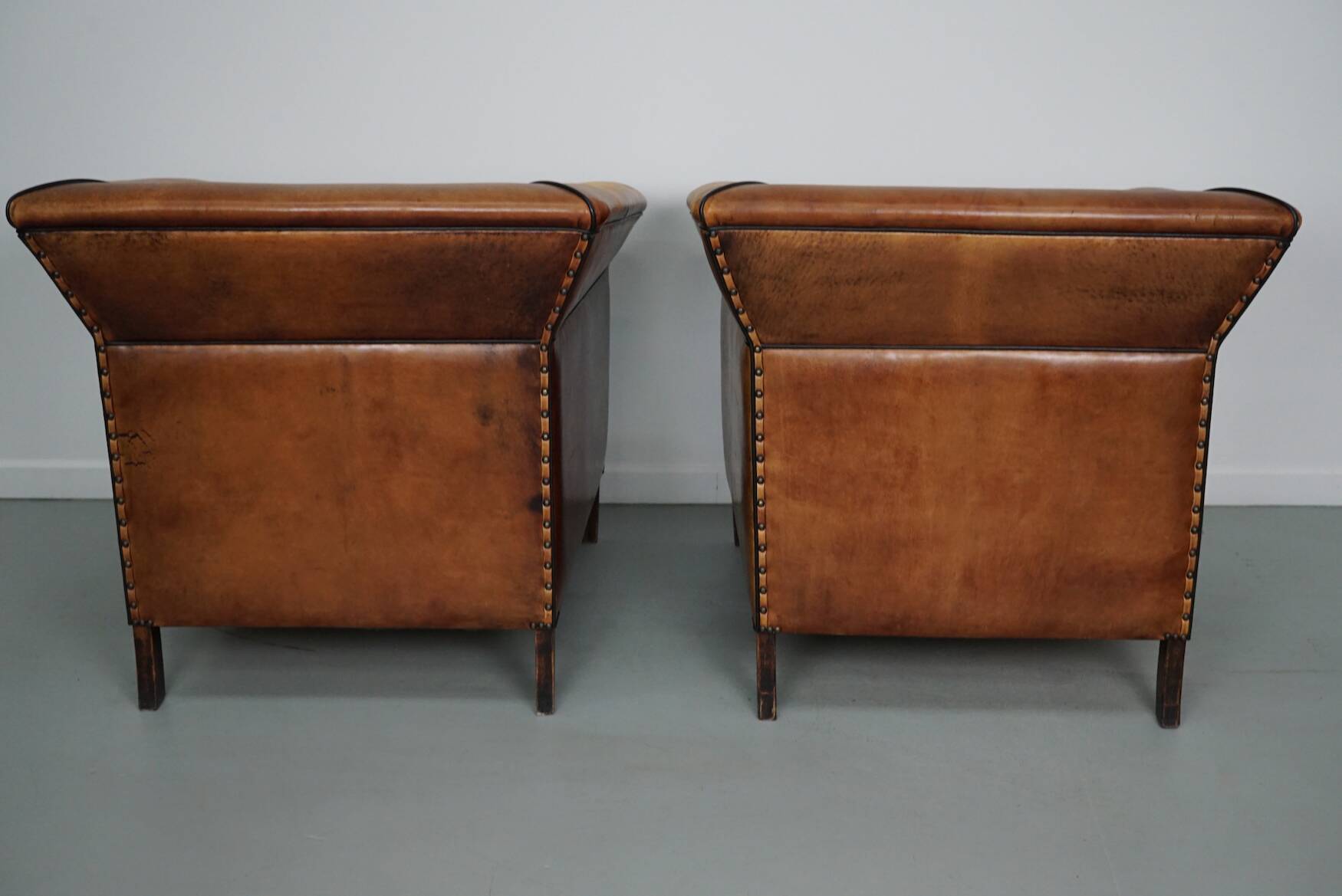 Vintage Dutch Club Chair in Cognac Leather, Set of 2