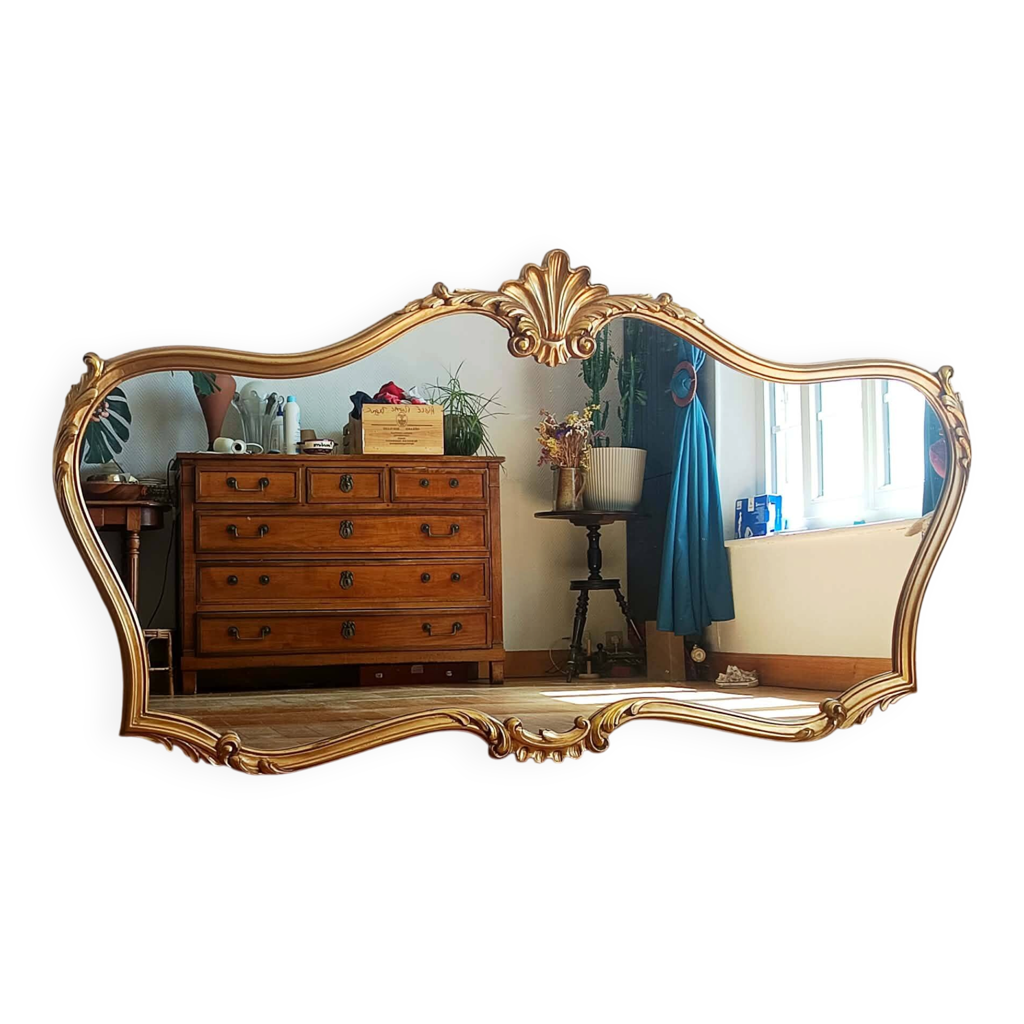Grand miroir bois doré style Louis XV 166cm