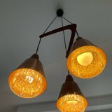 Scandinavian Boomerang chandelier from the 60s in teak, metal and glass