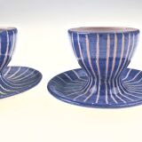 Set of 2 cups of eggs in blue Vallauris ceramic by Robert Picault 1950