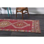 Vintage Turkish Hand-Knotted Wool Cotton Pink Runner Rug 88x342