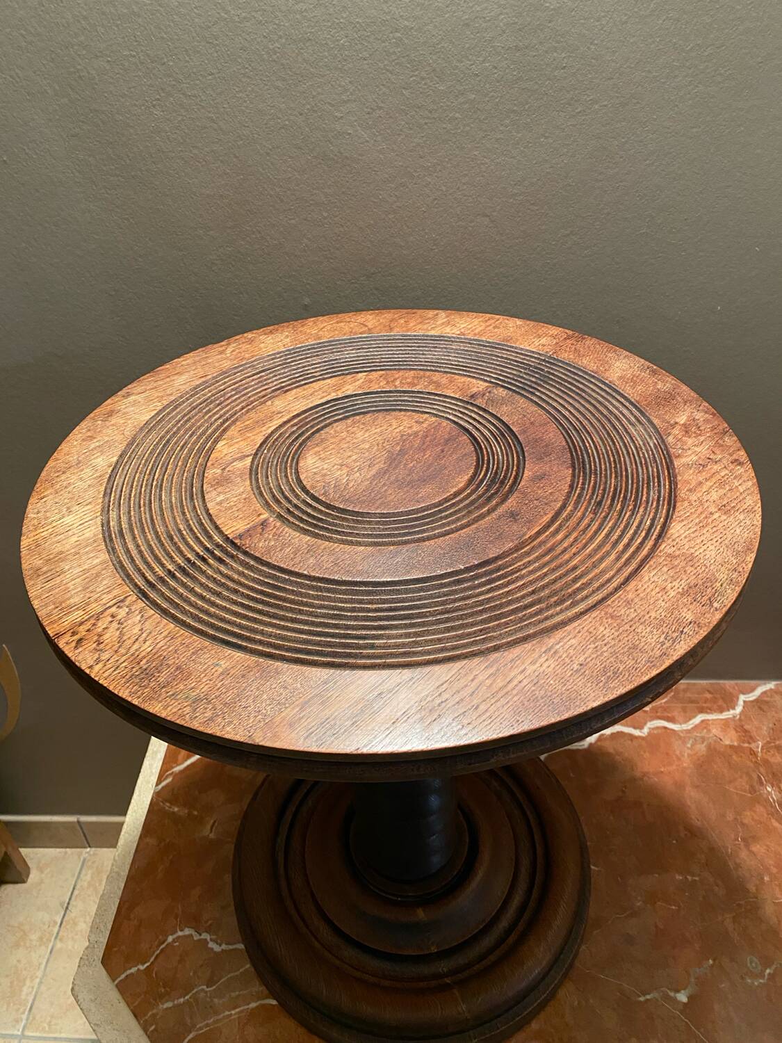 oak pedestal table, press screw model