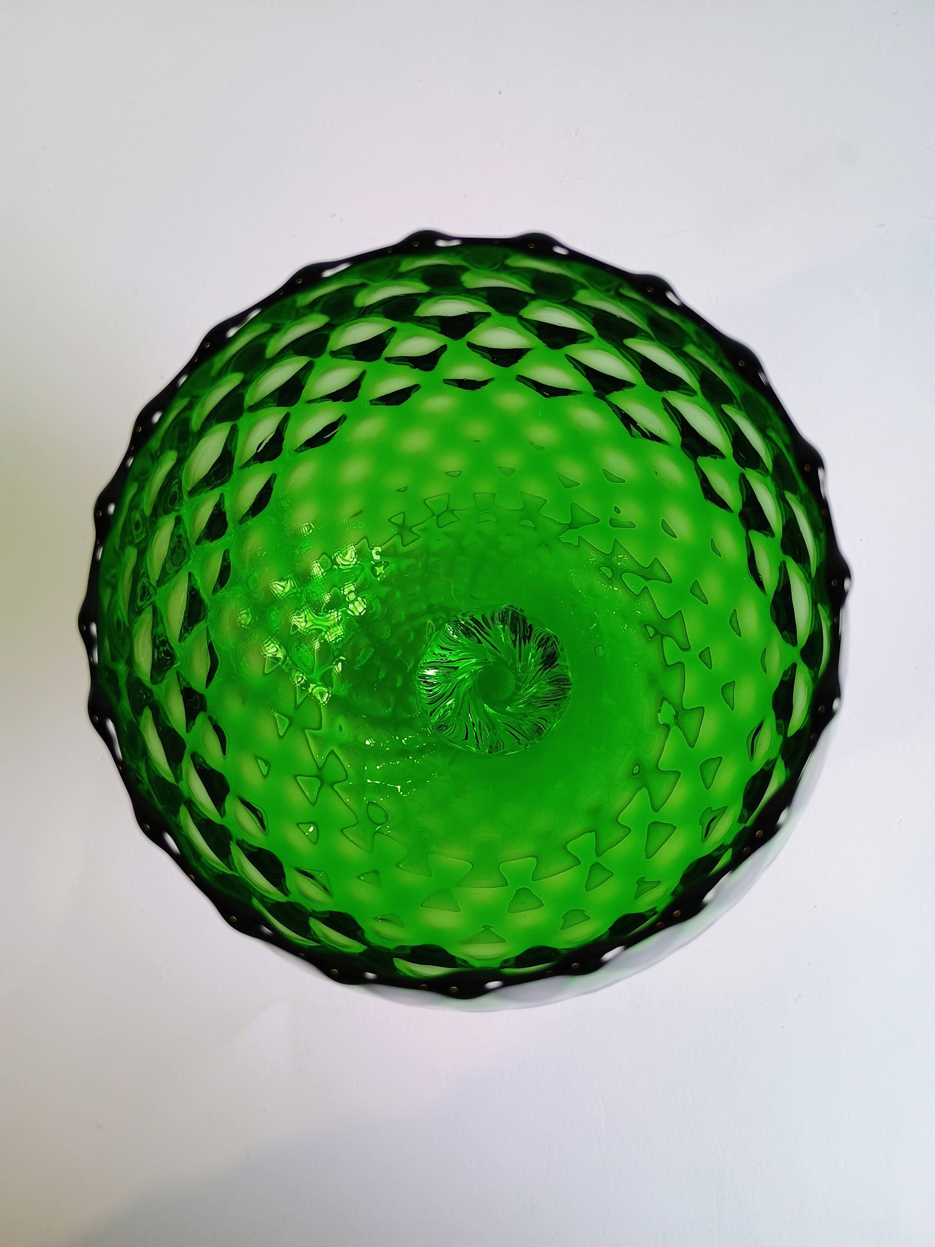 Vintage Green Glass Footed Vase