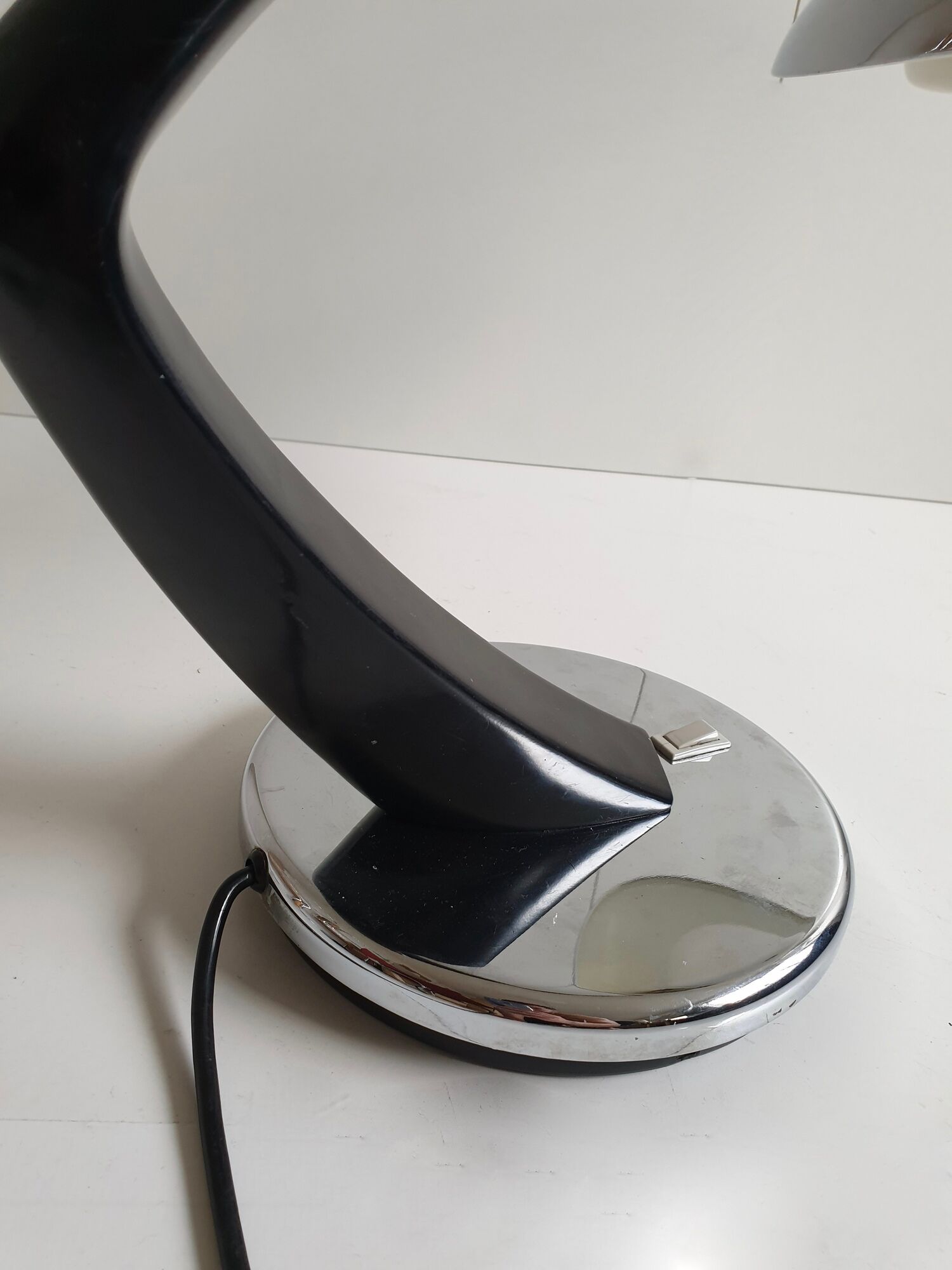 Mid century black and chrome 'Boomerang' lamp from Fase, Madrid, c.1960