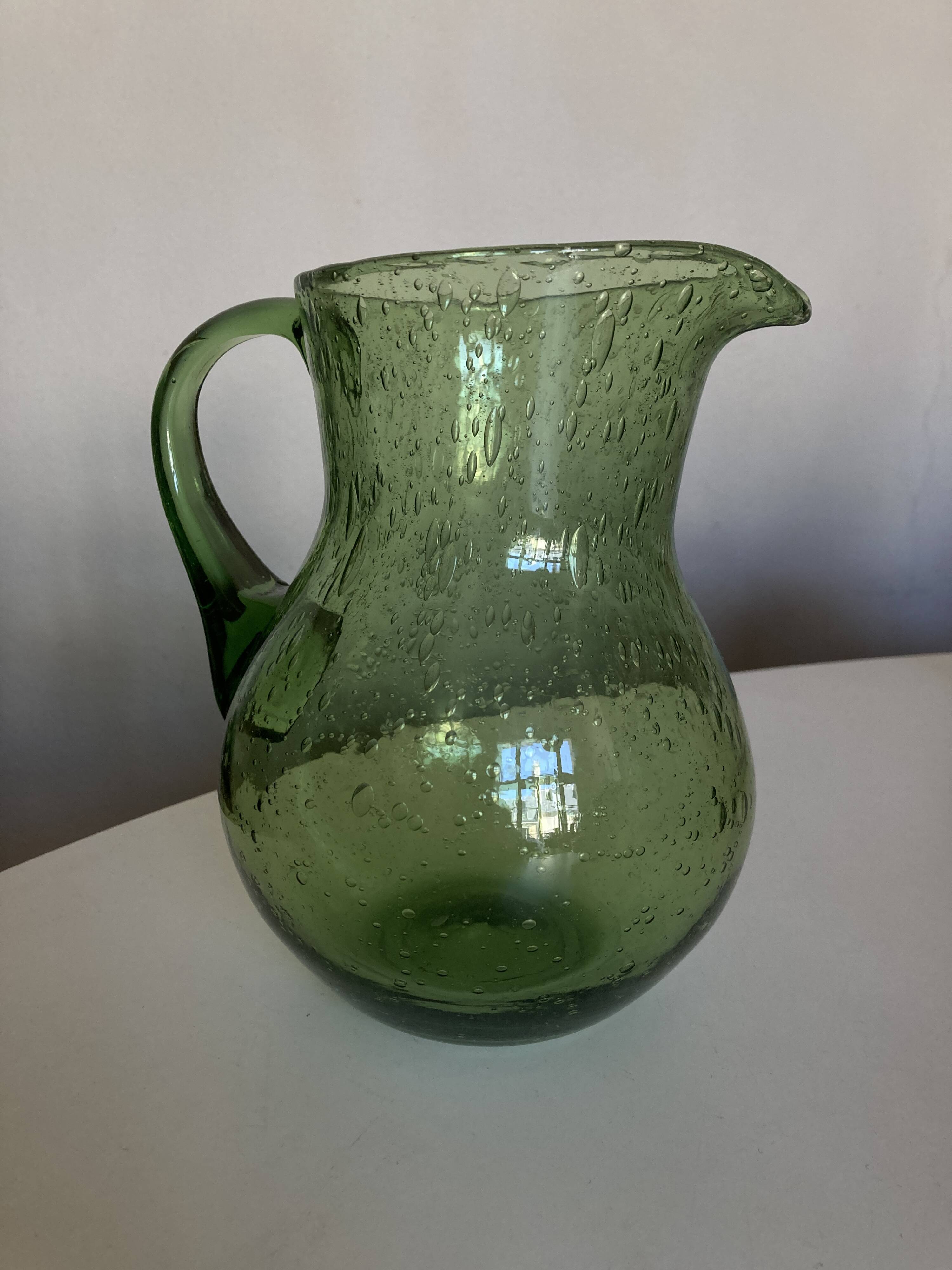 1960s Biot green bubble glass pitcher 1.5L