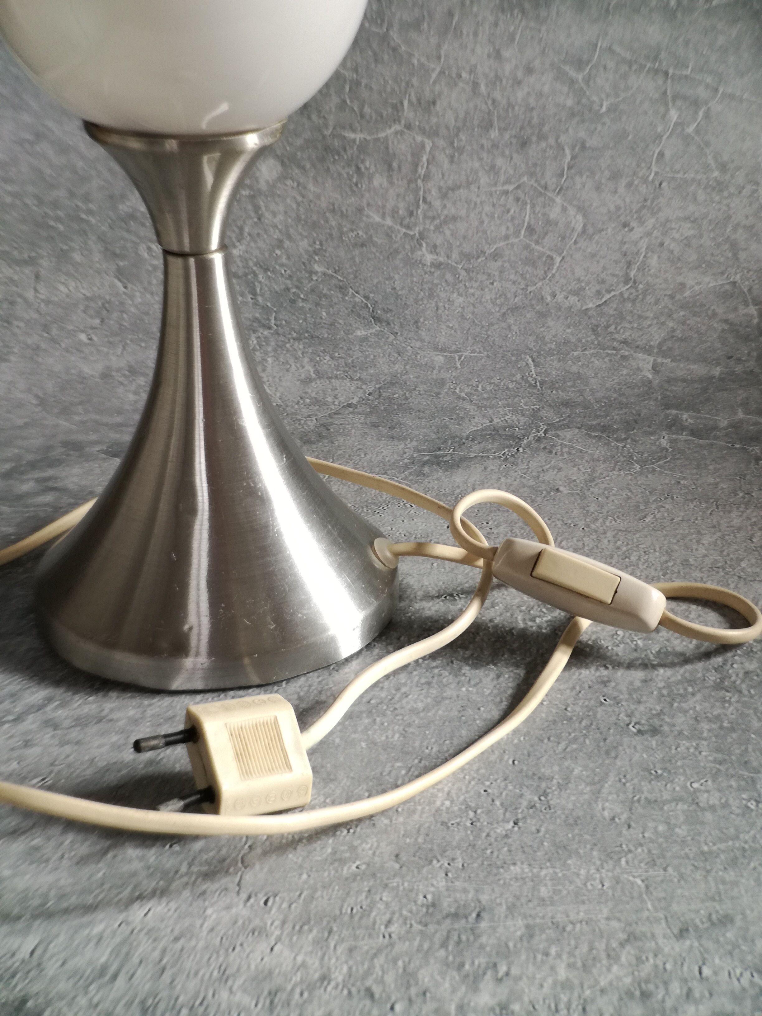 Brushed stainless steel and glass lamp from the 70s