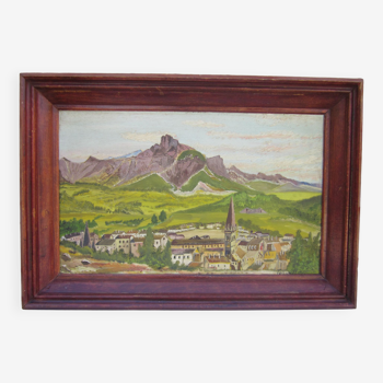 Tableau, peinture signée Trevollino: village de montagne