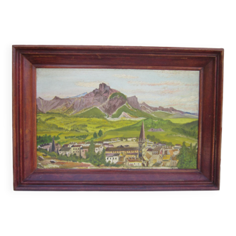 Painting, painting signed Trevollino: mountain village