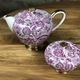 Porcelain coffee service multicolored and gilded cashmere designs signed BM France