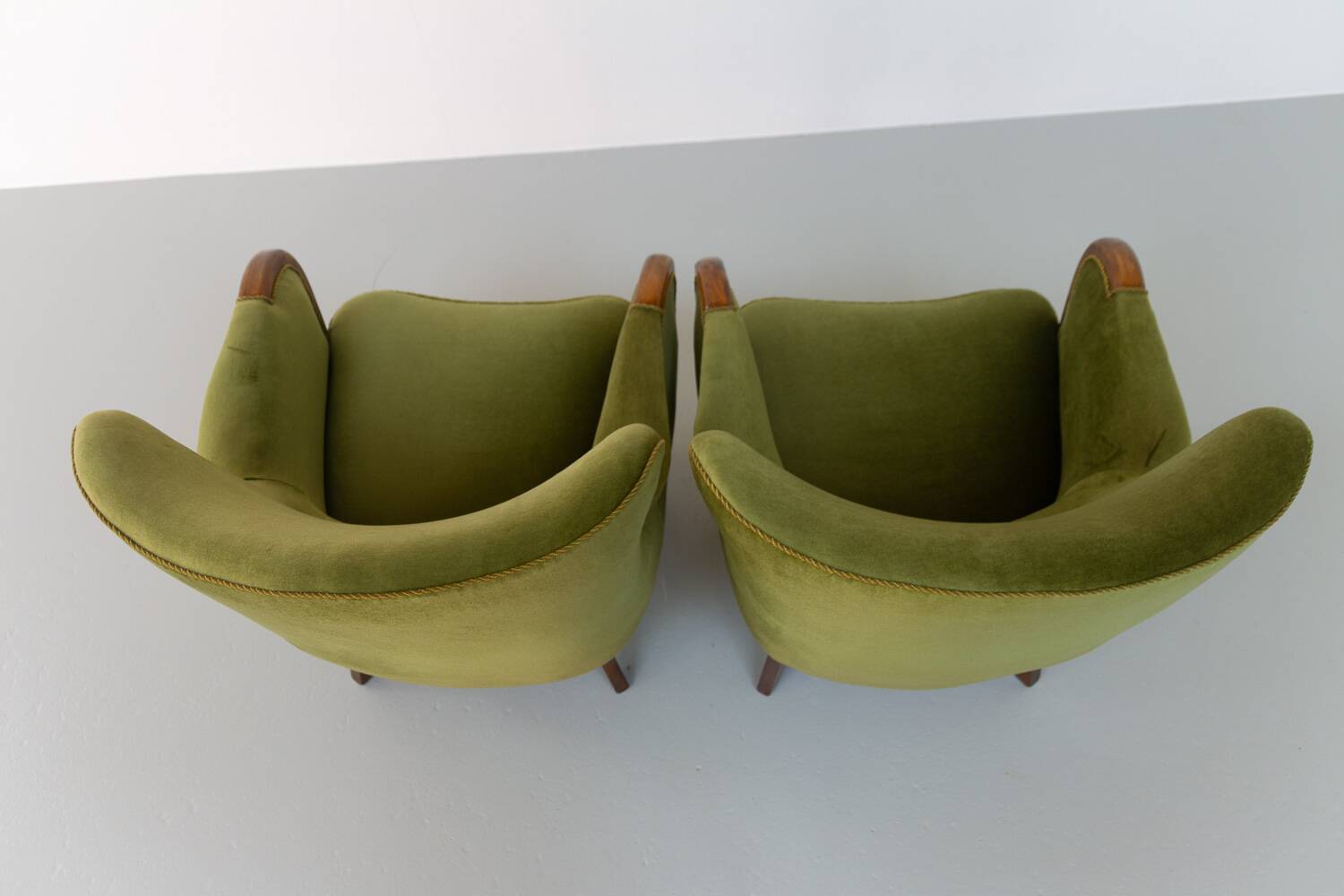 Danish art deco green velvet lounge chairs, 1940s. set of 2