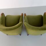 Danish art deco green velvet lounge chairs, 1940s. set of 2