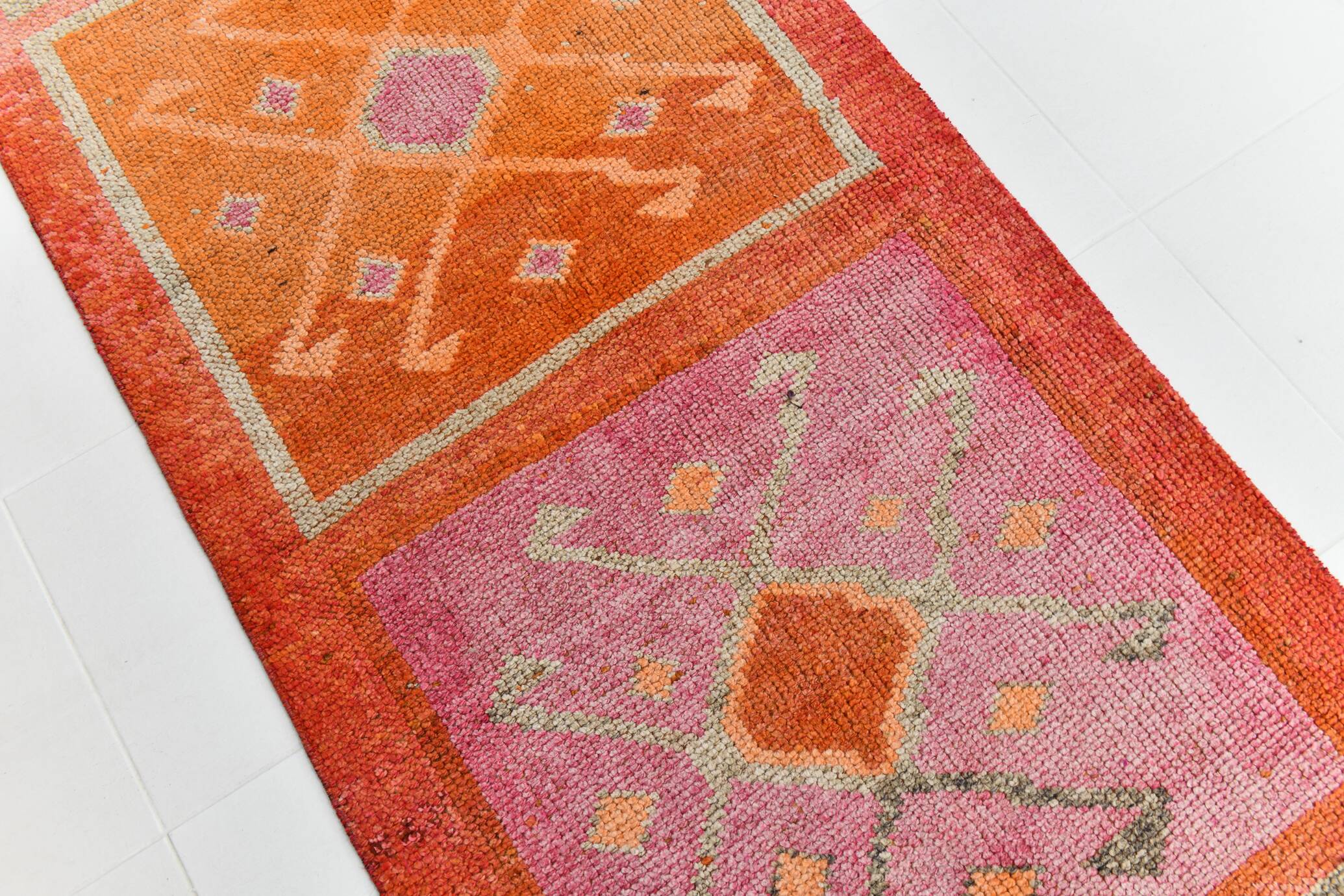 Pastel Tones Geometric Turkish Vintage Hallway Runner Rug, 95x345 Cm