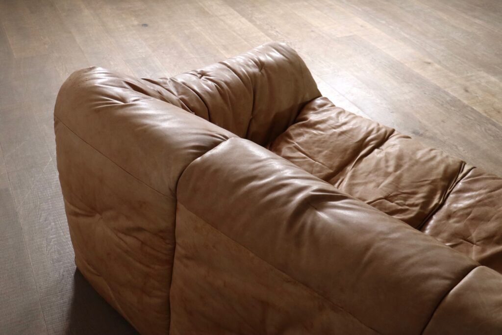 Canapé Sloop Ligne Roset par Michel Ducaroy en cuir cognac, années 1970