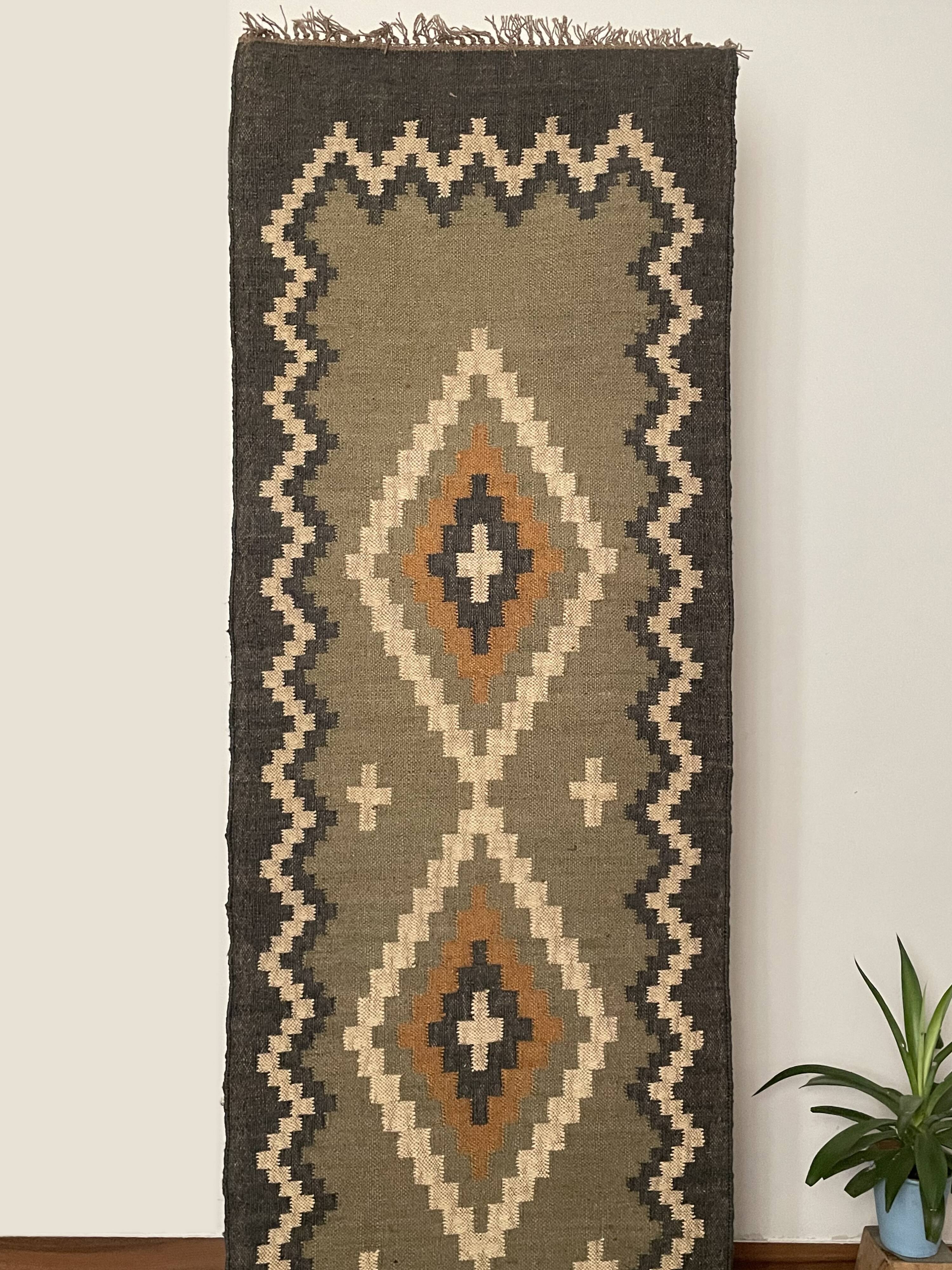 Jute handwoven kilim runner dhurrie rug, 90 x 240 cm handmade