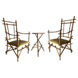 Vintage Italian Armchairs and Coffee Table in Bamboo and Brass by Paolo Traversi, 1970s, Set of 3