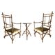Vintage Italian Armchairs and Coffee Table in Bamboo and Brass by Paolo Traversi, 1970s, Set of 3