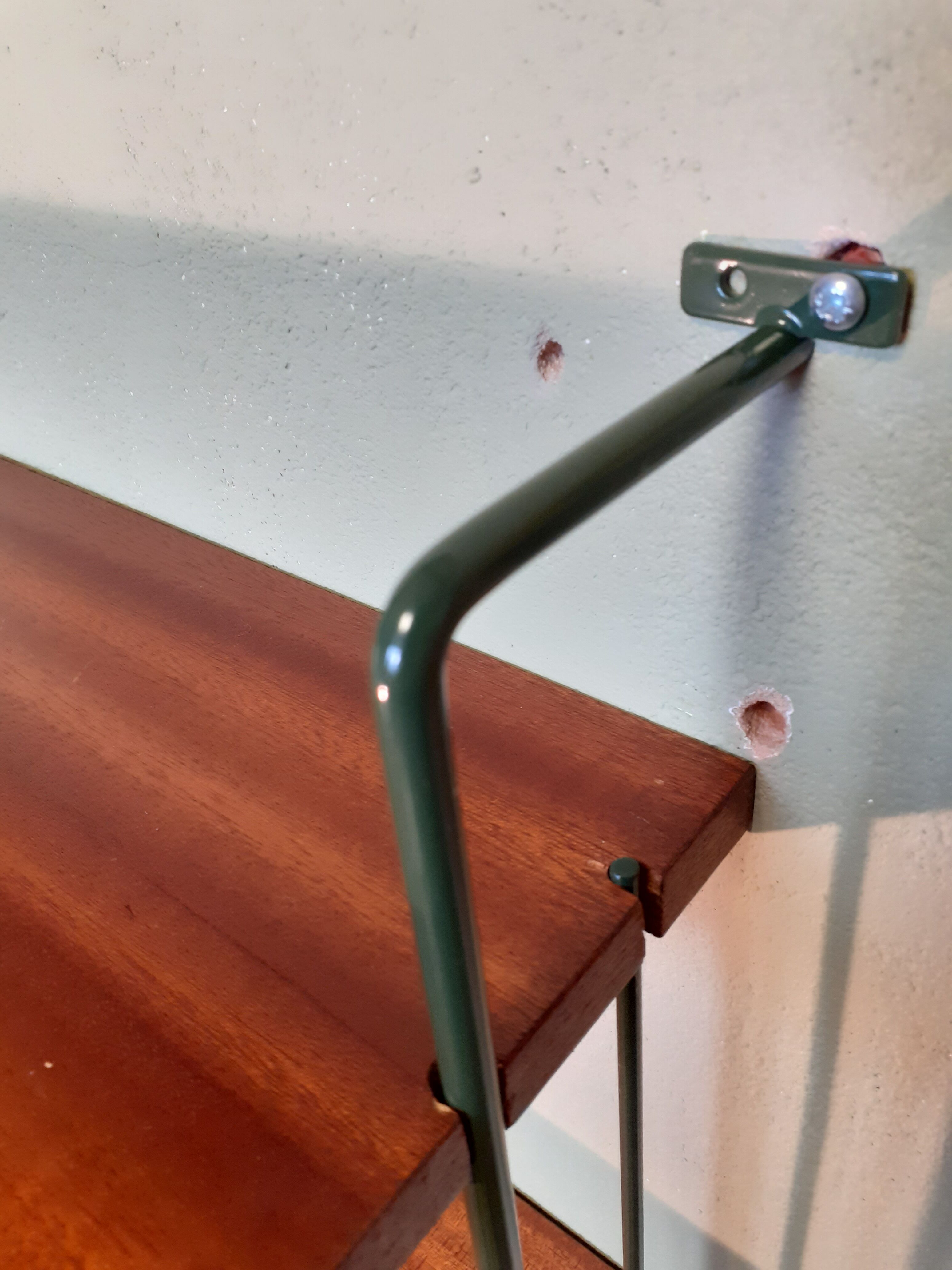 Wall shelf, khaki green and teak