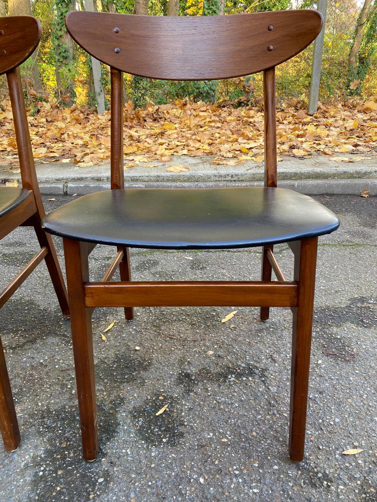 2 Scandinavian chairs in teak and black imitation leather, 1960s