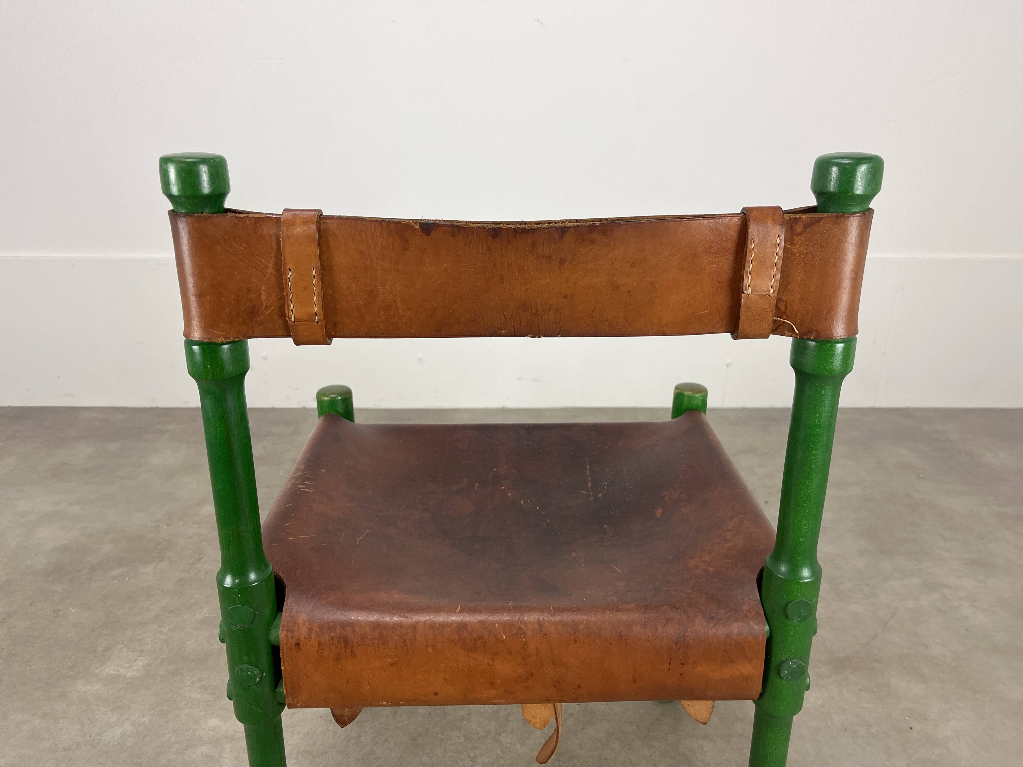 Stretched leather safari chair, 60s Jungle Chic style