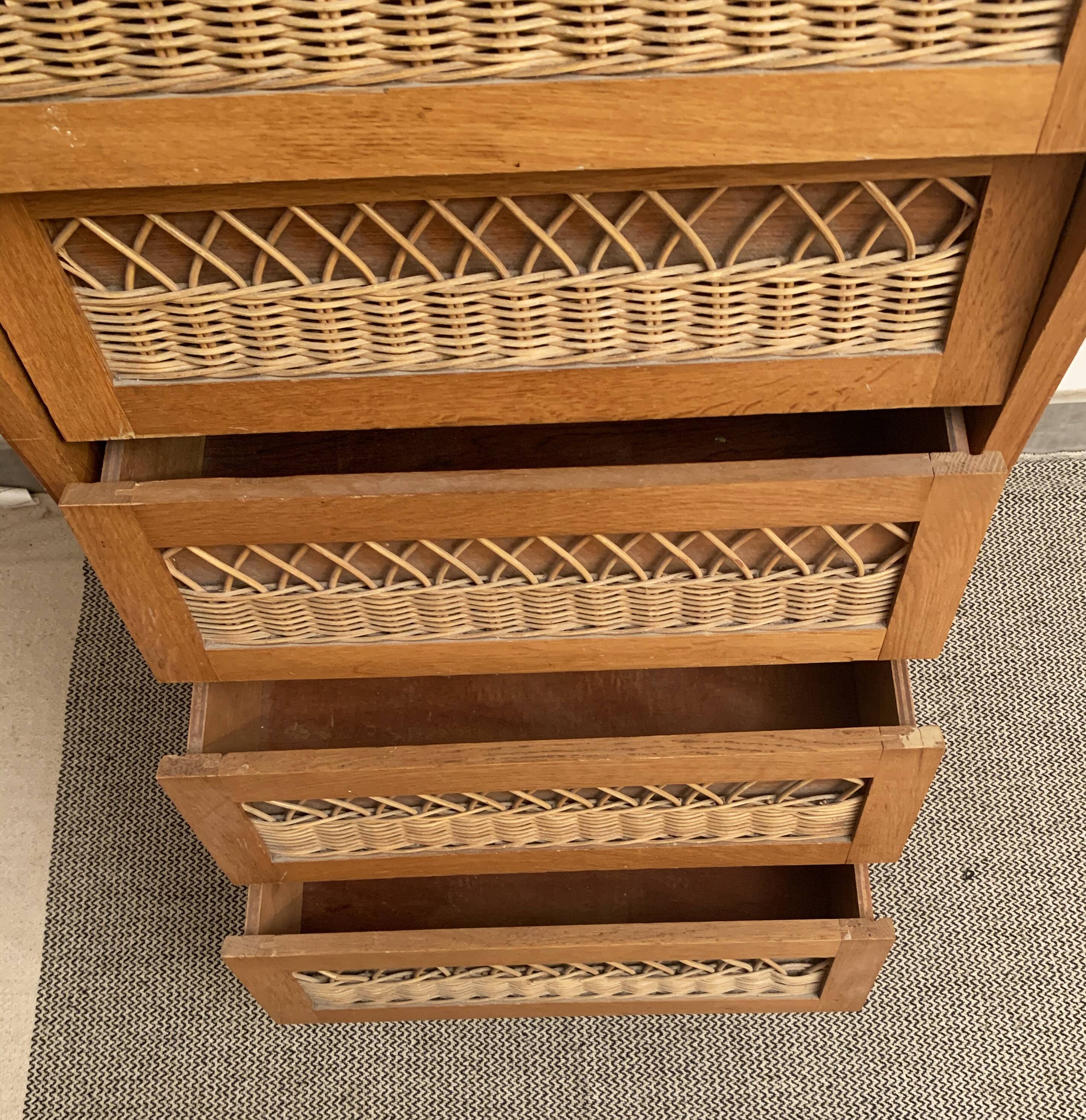 Oak and rattan 1950s