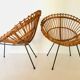 Pair of rattan armchairs, italy 60s