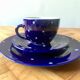 Vintage midnight blue coffee and dessert set with white dots - Glazed ceramic Feinsteinzeug