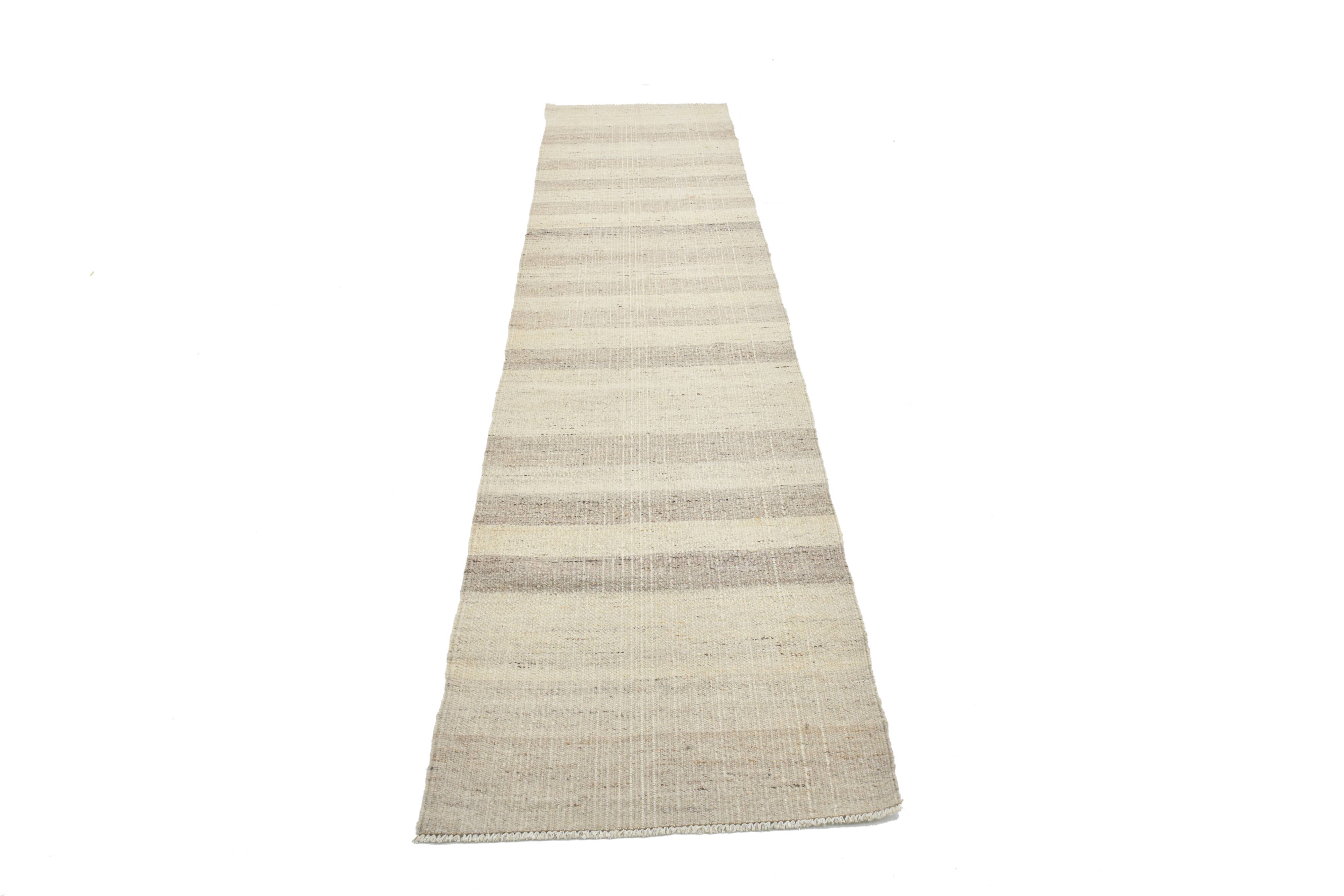 Tapis kilim de couloir en jute beige et marron