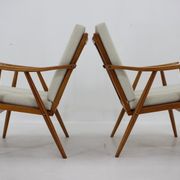 1970s pair of beech armchairs, czechoslovakia