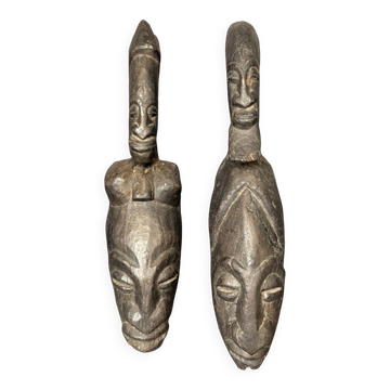 Ancient Pair Mask Helmet Dogon Bambara Mali Ceremony Ritual