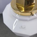 Art Deco Brass Pendant with Geometric Opaline Glass, Czechoslovakia 1930s