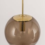 Large smoked glass ball pendant by Limburg in brass, Germany, 1970s.