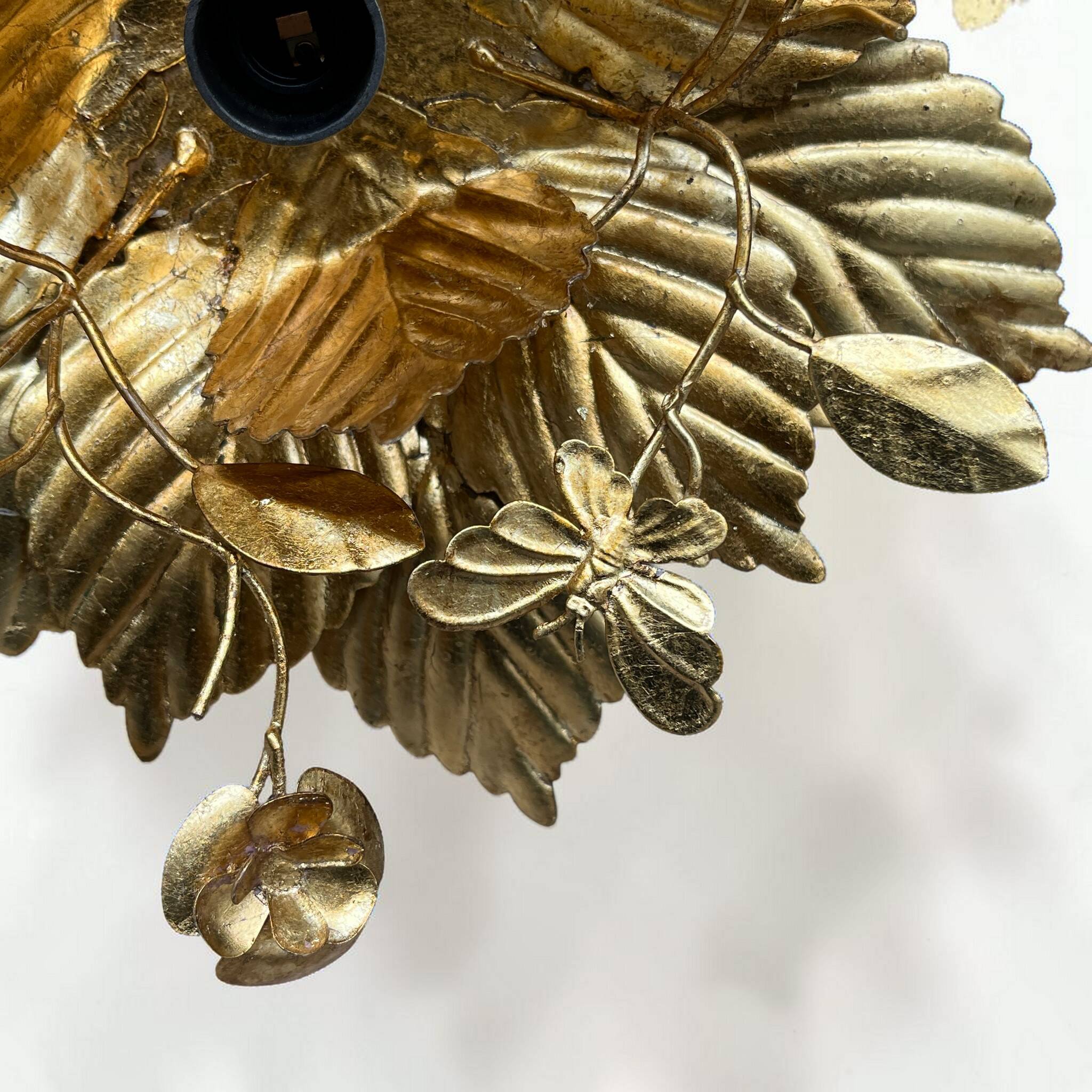 Vintage gold leaf metal flower wall light Florentine wall sconce