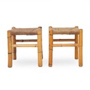 Rattan and woven straw stools, 1960s, set of 2