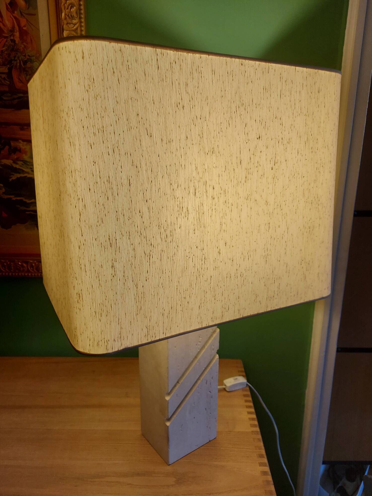 Travertine lamp foot with its original lampshade