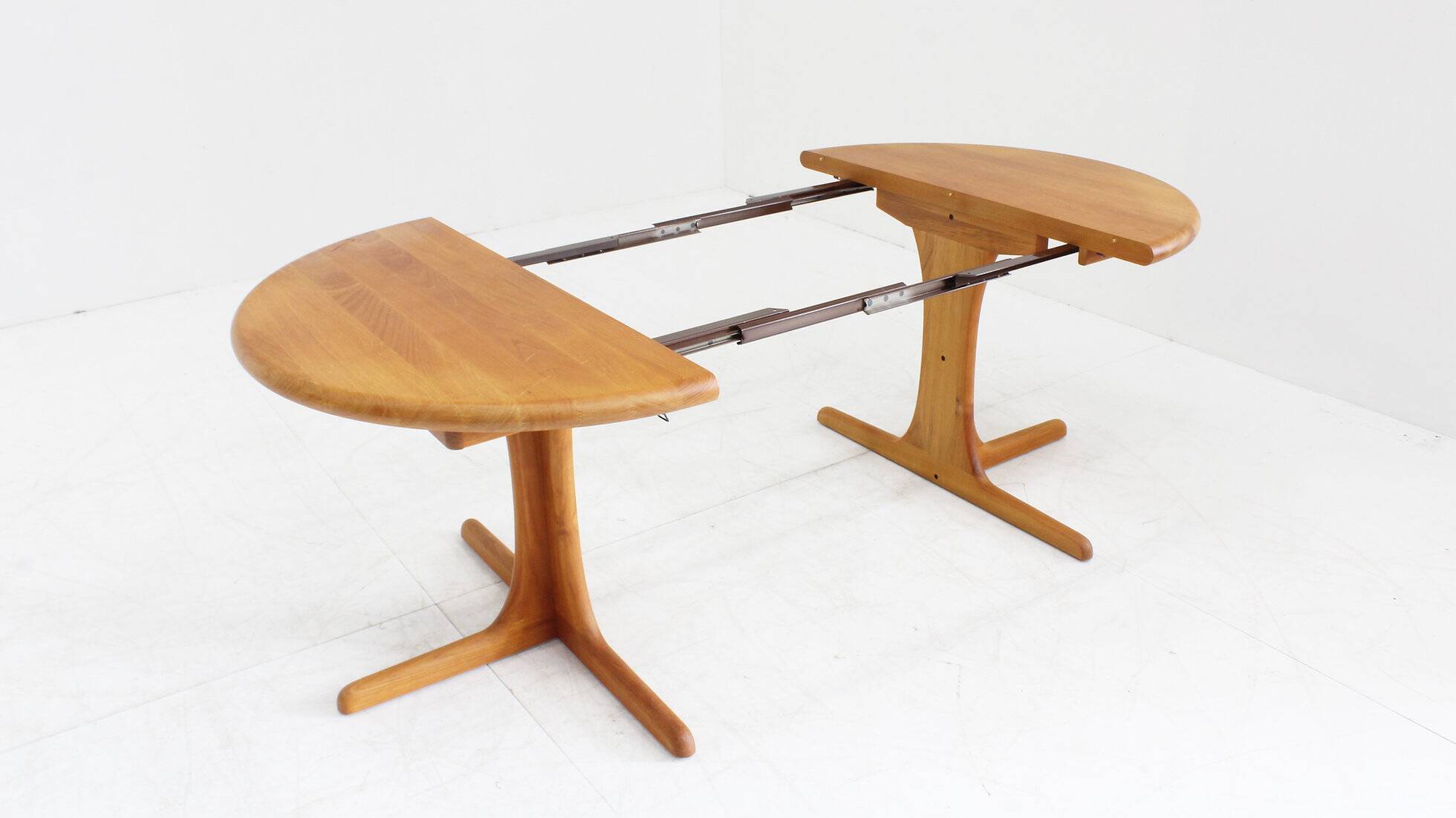 Vintage Danish round extendable dining table solid teak 1960s