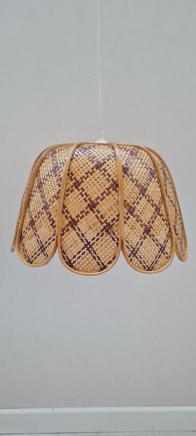 Suspension fleur en rotin vintage