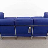Cassina LC2 3seat Sofa by Charlotte Perriand, Le Corbusier and Pierre Jeanneret in blue fabrics