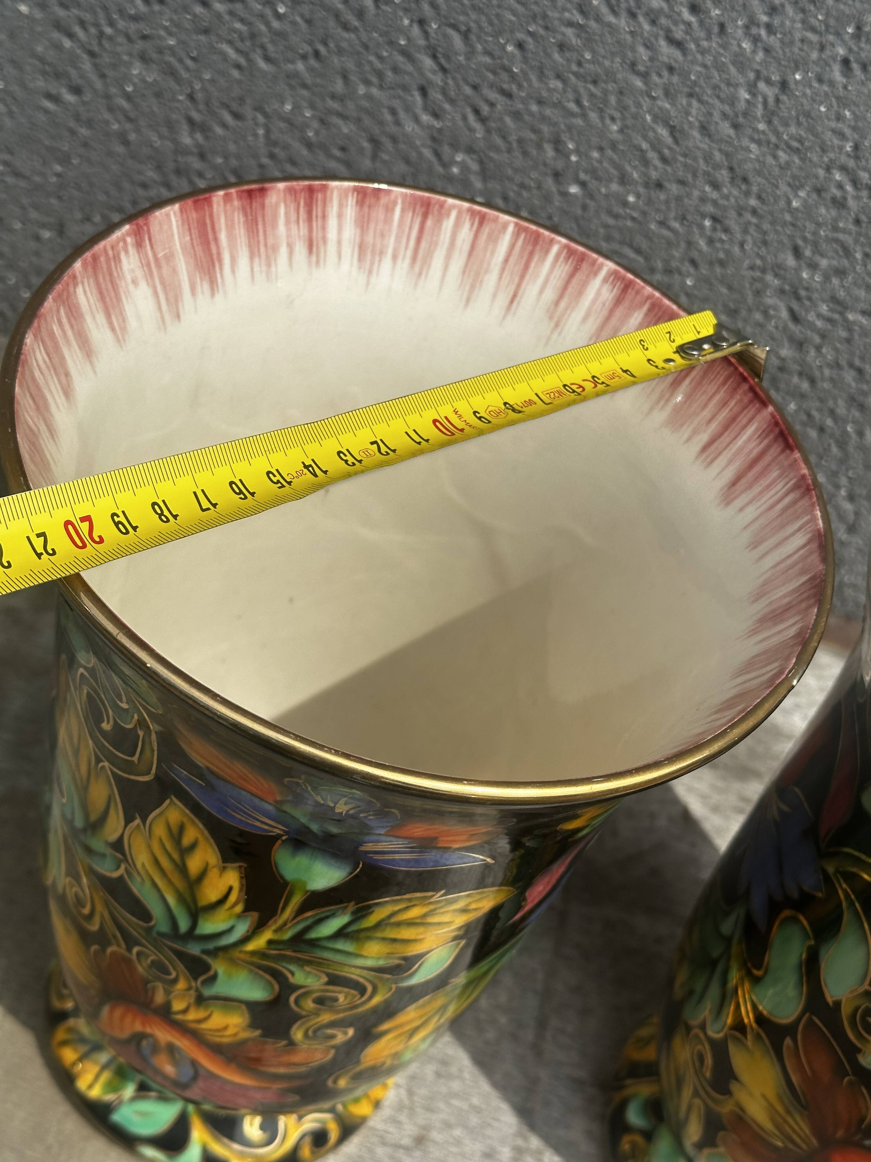 Paire de Vase en Céramique Peint Main H 31 cm signés Hubert Béquet
