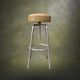 Adjustable industrial stool in chrome metal and beige leather – 1950s 60s