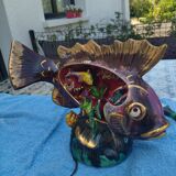 Lampe poisson en céramique vallauris signé les vans